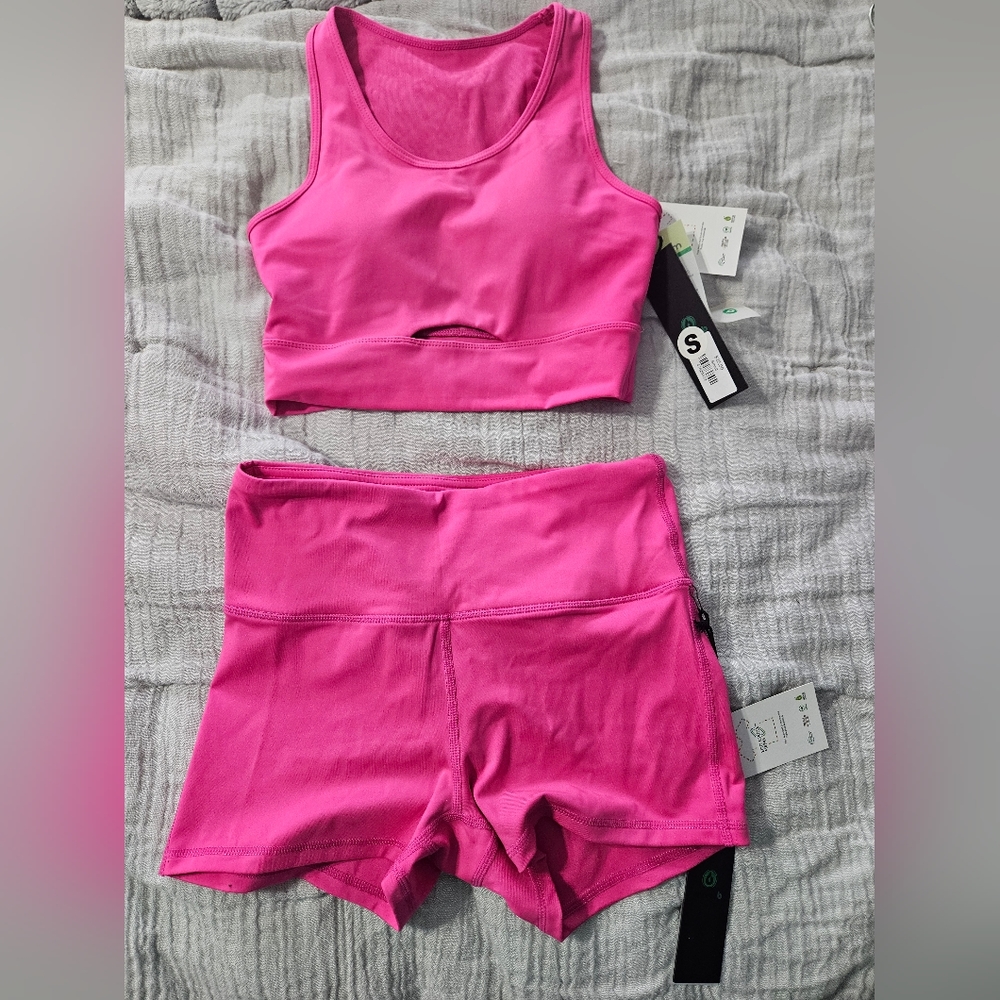 Mono B Hot Pink Short/Sports Bra Set small top and bottom 2 piece set